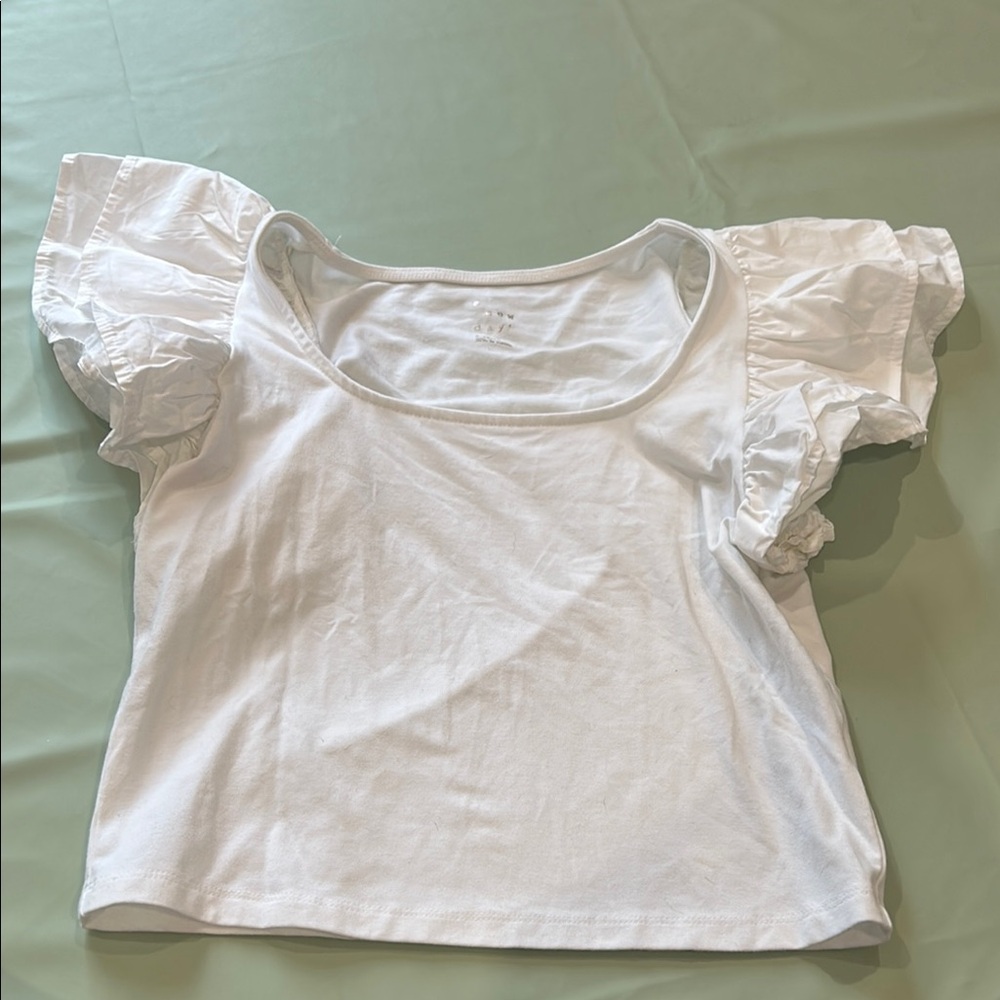 A New Day White Ruffled Crop Blouse